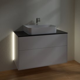 Тумба під раковину Villeroy & Boch Finion 100х50,1 см із підсвічуванням МДФ білий глянцевий лак/скло чорне матове G10200GF