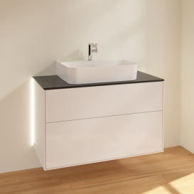 Тумба під раковину Villeroy & Boch Finion 100х50,1 см із підсвічуванням МДФ білий глянцевий лак/скло чорне матове G10200GF