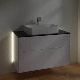 Тумба под раковину Villeroy & Boch Finion 100х50,1 см с подсветкой МДФ белый матовый лак/стекло черное матовое G10200MT