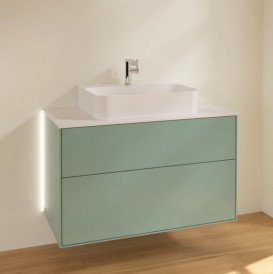 Тумба под раковину Villeroy & Boch Finion 100х50,1 см с подсветкой МДФ оливковый матовый лак/стекло белое матовое G10100GM