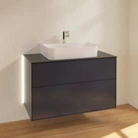 Тумба под раковину Villeroy & Boch Finion 100х50,1 см с подсветкой МДФ темно-синий матовый лак/стекло черное матовое G10200HG