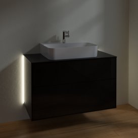 Тумба под раковину Villeroy & Boch Finion 100х50,1 см с подсветкой МДФ глянцевый черный лак/стекло черное матовое G10200PH