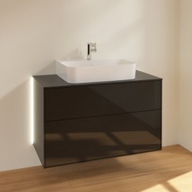 Тумба под раковину Villeroy & Boch Finion 100х50,1 см с подсветкой МДФ глянцевый черный лак/стекло черное матовое G10200PH