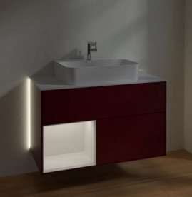 Тумба під раковину Villeroy & Boch Finion 100х50,1 см з підсвічуванням МДФ півонія матовий лак/глянцевий білий лак/скло біле матове G111GFHB