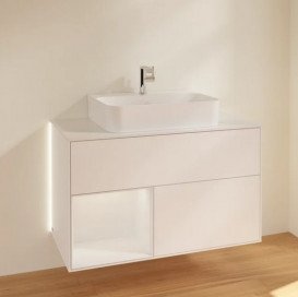 Тумба під раковину Villeroy & Boch Finion 100х50,1 см із підсвічуванням МДФ білий матовий лак/глянцевий білий лак/скло біле матове G111GFMT