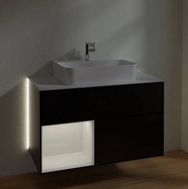 Тумба під раковину Villeroy & Boch Finion 100х50,1 см із підсвічуванням МДФ чорний матовий лак/глянцевий білий лак/скло біле матове G111GFPD