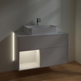 Тумба під раковину Villeroy & Boch Finion 100х50,1 см із підсвічуванням МДФ світло-сірий матовий лак/скло біле матове G111GJGJ