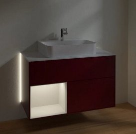 Тумба под раковину Villeroy & Boch Finion 100х50,1 см с подсветкой МДФ пион матовый лак/светло-серый матовый лак/стекло белое матовое G111GJHB