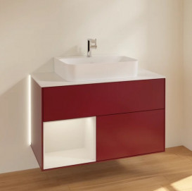 Тумба под раковину Villeroy & Boch Finion 100х50,1 см с подсветкой МДФ пион матовый лак/светло-серый матовый лак/стекло белое матовое G111GJHB