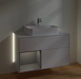 Тумба под раковину Villeroy & Boch Finion 100х50,1 см с подсветкой МДФ глянцевый белый лак/антрацит матовый лак/стекло белое матовое G111GKGF