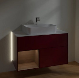 Тумба под раковину Villeroy & Boch Finion 100х50,1 см с подсветкой МДФ пион матовый лак/шпон грецкого ореха/стекло белое матовое G111GNHB