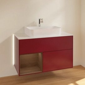 Тумба под раковину Villeroy & Boch Finion 100х50,1 см с подсветкой МДФ пион матовый лак/шпон грецкого ореха/стекло белое матовое G111GNHB