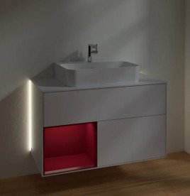 Тумба под раковину Villeroy & Boch Finion 100х50,1 см с подсветкой МДФ глянцевый белый лак/пион матовый лак/стекло белое матовое G111HBGF