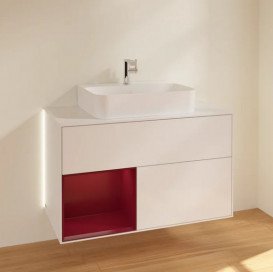 Тумба под раковину Villeroy & Boch Finion 100х50,1 см с подсветкой МДФ глянцевый белый лак/пион матовый лак/стекло белое матовое G111HBGF