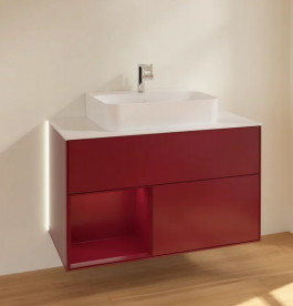 Тумба под раковину Villeroy & Boch Finion 100х50,1 см с подсветкой МДФ пион матовый лак/стекло белое матовое G111HBHB