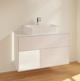 Тумба під раковину Villeroy & Boch Finion 100х50,1 см із підсвічуванням МДФ глянсовий білий лак/білий матовий лак/скло біле матове G111MTGF