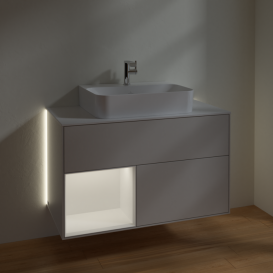 Тумба под раковину Villeroy & Boch Finion 100х50,1 см с подсветкой МДФ светло-серый матовый лак/белый матовый лак/стекло белое матовое G111MTGJ
