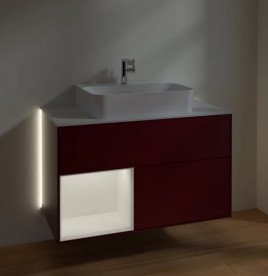 Тумба під раковину Villeroy & Boch Finion 100х50,1 см з підсвічуванням МДФ півонія матовий лак/білий матовий лак/скло біле матове G111MTHB