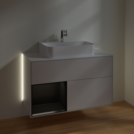 Тумба под раковину Villeroy & Boch Finion 100х50,1 см с подсветкой МДФ светло-серый матовый лак/черный матовый лак/стекло белое матовое G111PDGJ