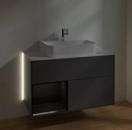 Тумба під раковину Villeroy & Boch Finion 100х50,1 см із підсвічуванням МДФ антрацит матовий лак/чорний матовий лак/скло біле матове G111PDGK