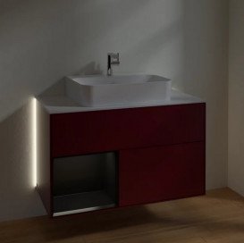 Тумба під раковину Villeroy & Boch Finion 100х50,1 см з підсвічуванням МДФ півонія матовий лак/чорний матовий лак/скло біле матове G111PDHB