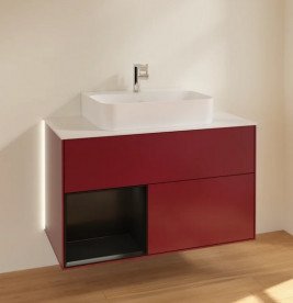 Тумба під раковину Villeroy & Boch Finion 100х50,1 см з підсвічуванням МДФ півонія матовий лак/чорний матовий лак/скло біле матове G111PDHB