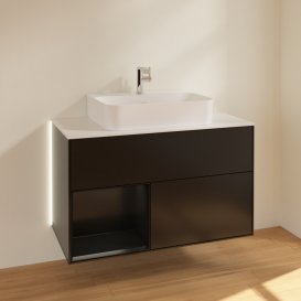 Тумба під раковину Villeroy & Boch Finion 100х50,1 см із підсвічуванням МДФ чорний матовий лак/скло біле матове G111PDPD