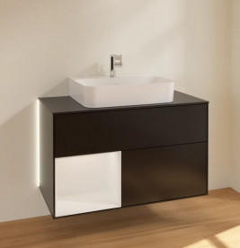 Тумба під раковину Villeroy & Boch Finion 100х50,1 см із підсвічуванням МДФ чорний матовий лак/глянцевий білий лак/скло чорне матове G112GFPD