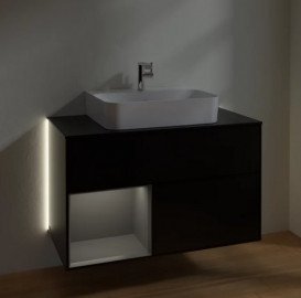 Тумба під раковину Villeroy & Boch Finion 100х50,1 см з підсвічуванням МДФ чорний матовий лак/антрацит матовий лак/скло чорне матове G112GKPD