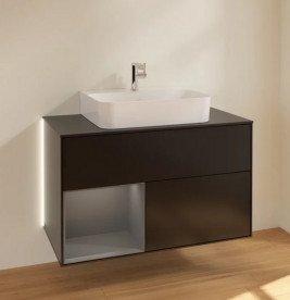 Тумба під раковину Villeroy & Boch Finion 100х50,1 см з підсвічуванням МДФ чорний матовий лак/антрацит матовий лак/скло чорне матове G112GKPD