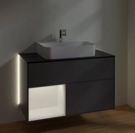 Тумба під раковину Villeroy & Boch Finion 100х50,1 см з підсвічуванням МДФ антрацит матовий лак/білий матовий лак/скло чорне матове G112MTGK