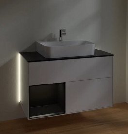 Тумба під раковину Villeroy & Boch Finion 100х50,1 см із підсвічуванням МДФ глянсовий білий лак/чорний матовий лак/скло чорне матове G112PDGF