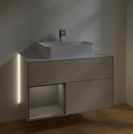 Тумба под раковину Villeroy & Boch Finion 100х50,1 см с подсветкой МДФ песок матовый лак/антрацит матовый лак/стекло белое матовое G111GKHH