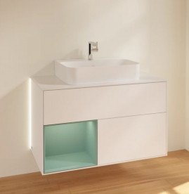 Тумба под раковину Villeroy & Boch Finion 100х50,1 см с подсветкой МДФ белый матовый лак/оливковый матовый лак/стекло белое матовое G111GMMT