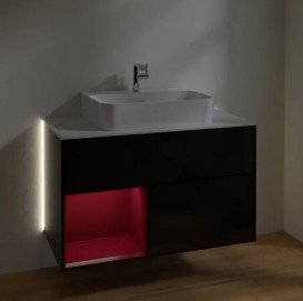 Тумба під раковину Villeroy & Boch Finion 100х50,1 см із підсвічуванням МДФ глянсовий чорний лак/півон матовий лак/скло біле матове G111HBPH