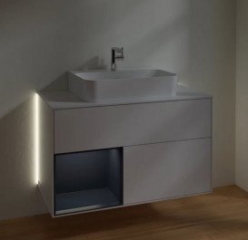 Тумба под раковину Villeroy & Boch Finion 100х50,1 см с подсветкой МДФ глянцевый белый лак/темно-синий матовый лак/стекло белое матовое G111HGGF