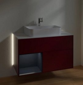 Тумба под раковину Villeroy & Boch Finion 100х50,1 см с подсветкой МДФ пион матовый лак/темно-синий матовый лак/стекло белое матовое G111HGHB