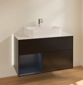 Тумба под раковину Villeroy & Boch Finion 100х50,1 см с подсветкой МДФ черный матовый лак/темно-синий матовый лак/стекло белое матовое  G111HGPD