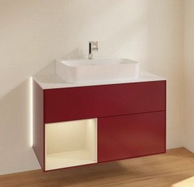 Тумба під раковину Villeroy & Boch Finion 100х50,1 см з підсвічуванням МДФ півонія матовий лак/пісок матовий лак/скло біле матове G111HHHB