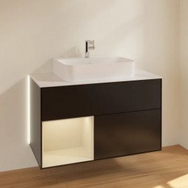 Тумба під раковину Villeroy & Boch Finion 100х50,1 см з підсвічуванням МДФ чорний матовий лак/пісок матовий лак/скло біле матове G111HHPD