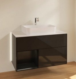 Тумба под раковину Villeroy & Boch Finion 100х50,1 см с подсветкой МДФ глянцевый черный лак/черный матовый лак/стекло белое матовое G111PDPH