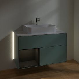 Тумба під раковину Villeroy & Boch Finion 100х50,1 см із підсвічуванням МДФ оливковий матовий лак/глянцевий чорний лак/скло біле матове G111PHGM