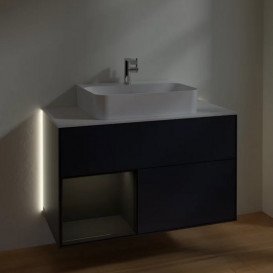 Тумба под раковину Villeroy & Boch Finion 100х50,1 см с подсветкой МДФ темно-синий матовый лак/глянцевый черный лак/стекло белое матовое G111PHHG