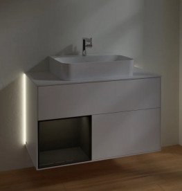 Тумба под раковину Villeroy & Boch Finion 100х50,1 см с подсветкой МДФ белый матовый лак/глянцевый черный лак/стекло белое матовое G111PHMT