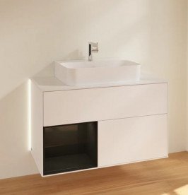 Тумба под раковину Villeroy & Boch Finion 100х50,1 см с подсветкой МДФ белый матовый лак/глянцевый черный лак/стекло белое матовое G111PHMT