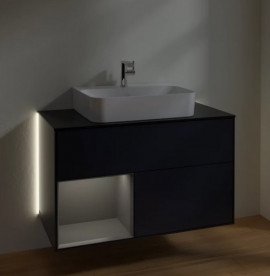 Тумба под раковину Villeroy & Boch Finion 100х50,1 см с подсветкой МДФ темно-синий матовый лак/антрацит матовый лак/стекло черное матовое G112GKHG