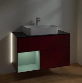 Тумба под раковину Villeroy & Boch Finion 100х50,1 см с подсветкой МДФ пион матовый лак/оливковый матовый лак/стекло черное матовое G112GMHB