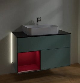 Тумба под раковину Villeroy & Boch Finion 100х50,1 см с подсветкой МДФ оливковый матовый лак/пион матовый лак/стекло черное матовое G112HBGM