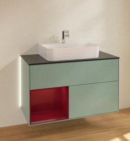 Тумба под раковину Villeroy & Boch Finion 100х50,1 см с подсветкой МДФ оливковый матовый лак/пион матовый лак/стекло черное матовое G112HBGM