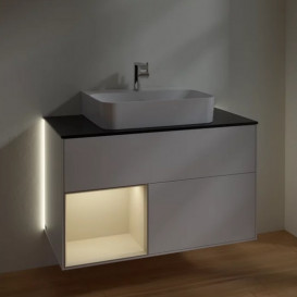 Тумба под раковину Villeroy & Boch Finion 100х50,1 см с подсветкой МДФ белый матовый лак/песок матовый лак/стекло черное матовое G112HHMT